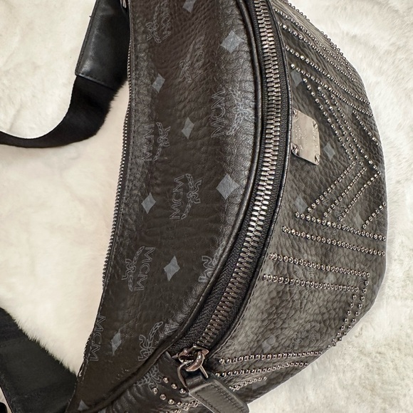 MCM Black Leather belt Bag with Silver Studs -unisex with dust bag - Picture 7 of 15